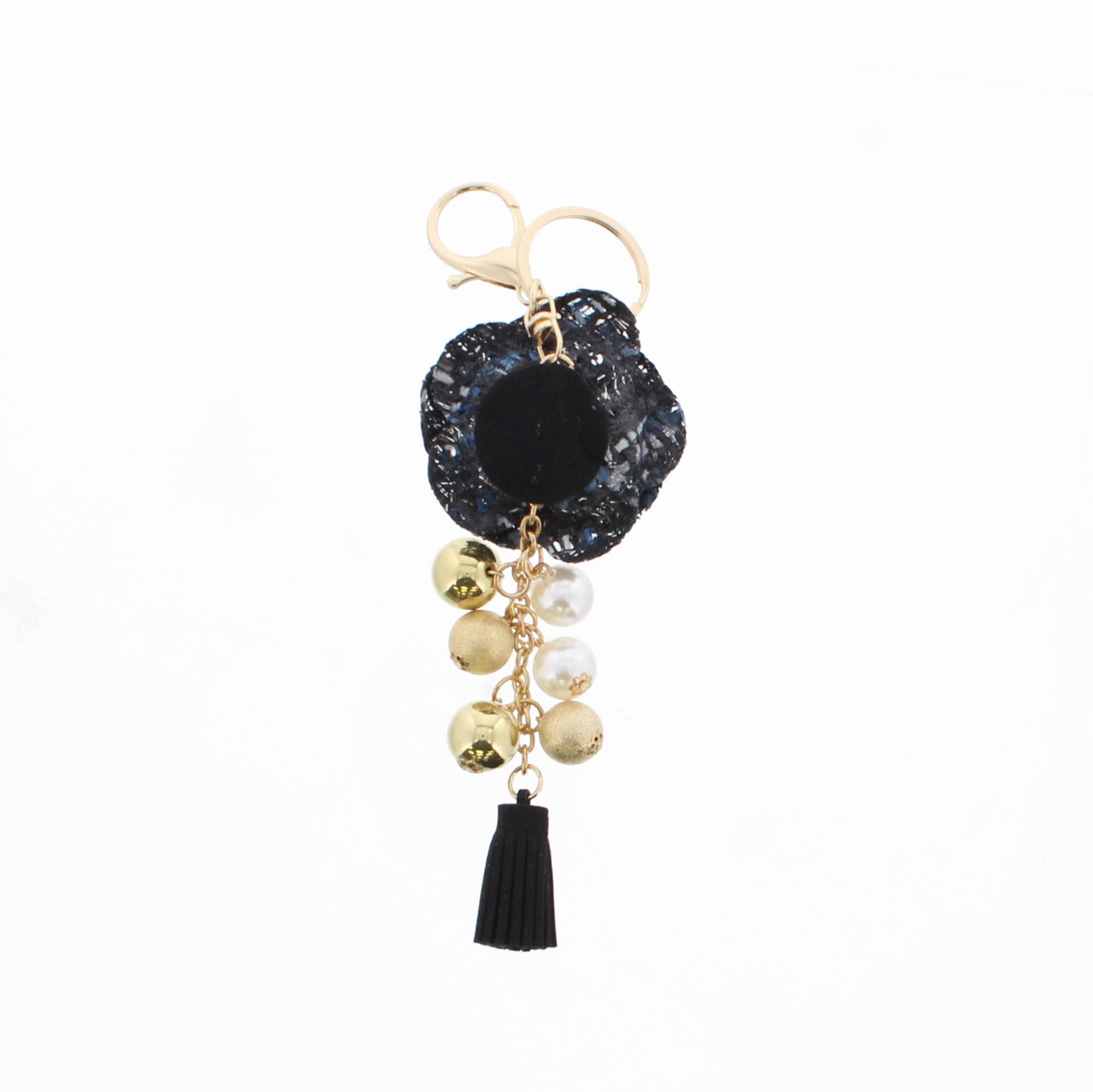 ツイードフラワーパールタッセルチャーム