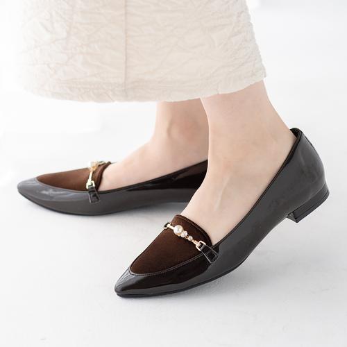 【あったか仕様】 パールビットローファーパンプス