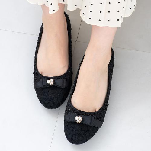 ツイードレーストゥリボンモールドソールパンプス