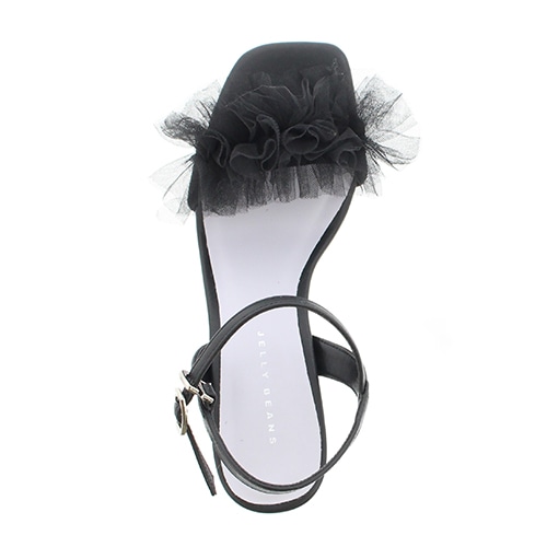 チュールフリルラメクリアヒールストラップサンダル