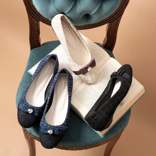 ツイードレーストゥリボンモールドソールパンプス