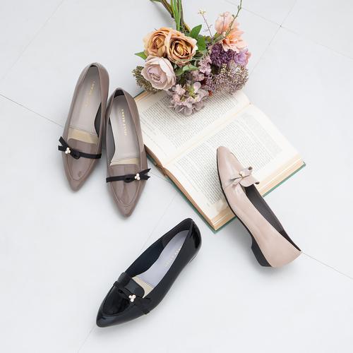 アシンメトリーリボンモールドソールレインパンプス