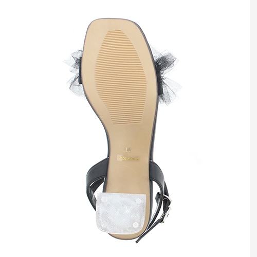 チュールフリルラメクリアヒールストラップサンダル
