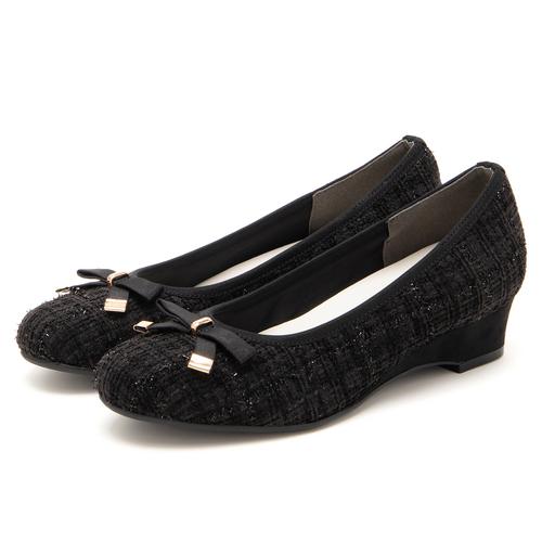 メタルアクセントリボンハーフウエッジパンプス