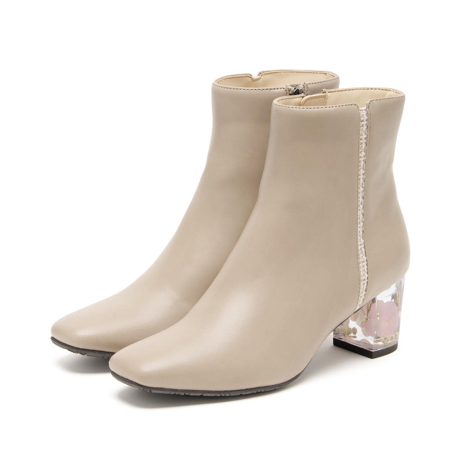 クリアフラワーヒールショートブーツ<新色追加>