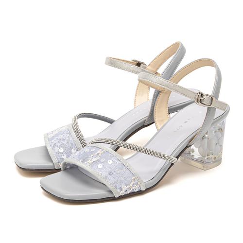 フラワークリアヒールストラップサンダル