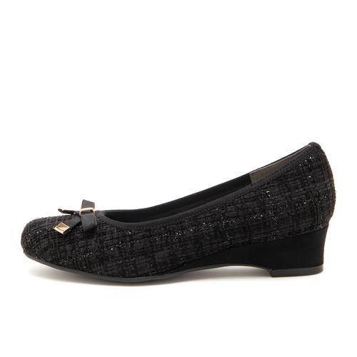 メタルアクセントリボンハーフウエッジパンプス