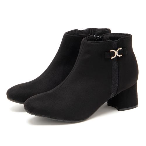 サイド切り替えビジューリボンショートブーツ