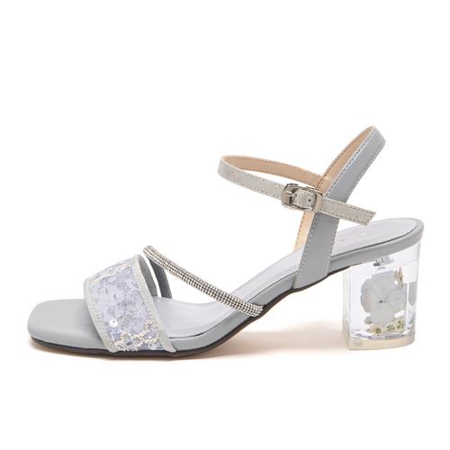 フラワークリアヒールストラップサンダル