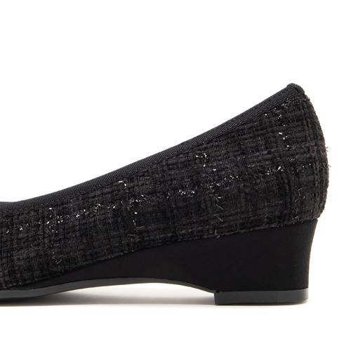 メタルアクセントリボンハーフウエッジパンプス