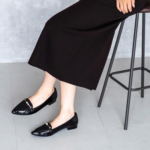 【あったか仕様】 パールビットローファーパンプス