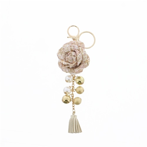 ツイードフラワーパールタッセルチャーム