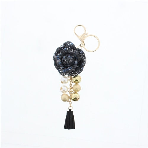 ツイードフラワーパールタッセルチャーム