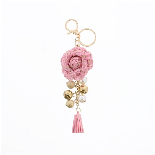 ツイードフラワーパールタッセルチャーム