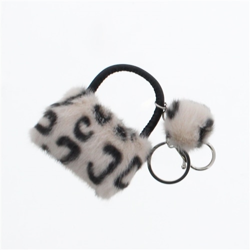 ミニレオパードファーバッグポンポンチャーム