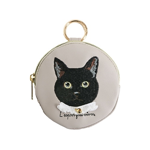 アトリエ・ポピンキャット刺繍丸ポーチ