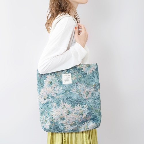 水彩フラワージャガードトートバッグ