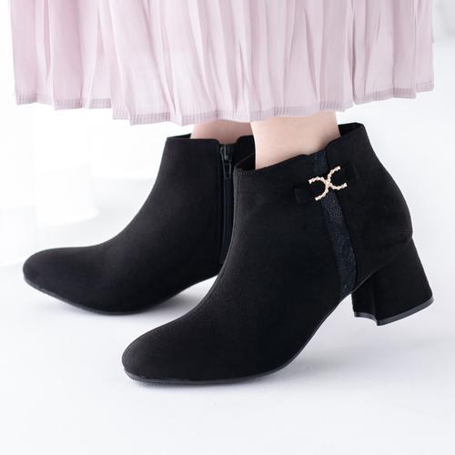 サイド切り替えビジューリボンショートブーツ