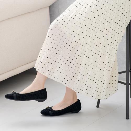 ツイードレーストゥリボンモールドソールパンプス