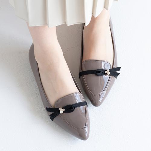 アシンメトリーリボンモールドソールレインパンプス