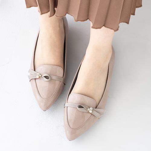 アシンメトリーリボンモールドソールレインパンプス