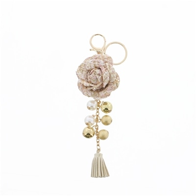 ツイードフラワーパールタッセルチャーム