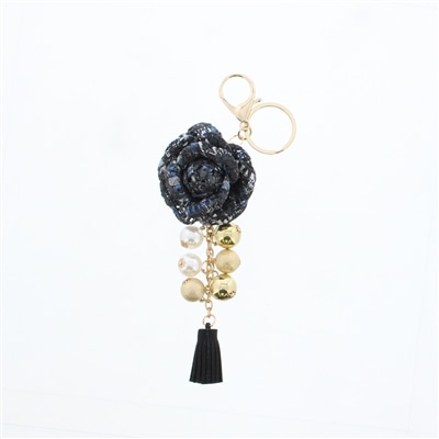 ツイードフラワーパールタッセルチャーム
