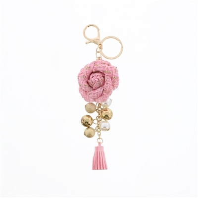 ツイードフラワーパールタッセルチャーム